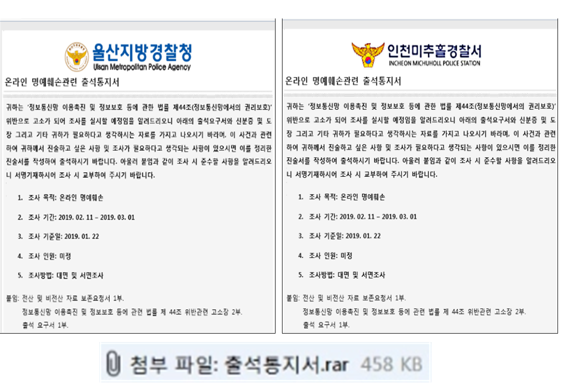 경찰서 사칭 랜섬웨어 첨부된 악성 이메일 주의