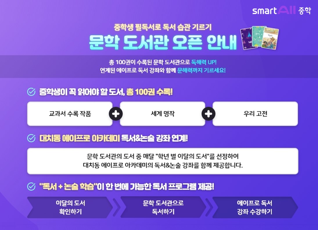 웅진씽크빅, ‘웅진스마트올중학’에 독서·논술 솔루션 문학도서관 오픈
